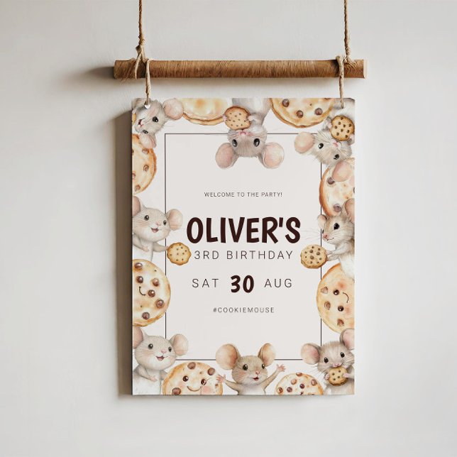 Välkomstsignatur för Mouse & Cookie-Födelsedagsfes Poster (Sweet Cookie Mouse Theme Kid Birthday Welcome Sign Poster)