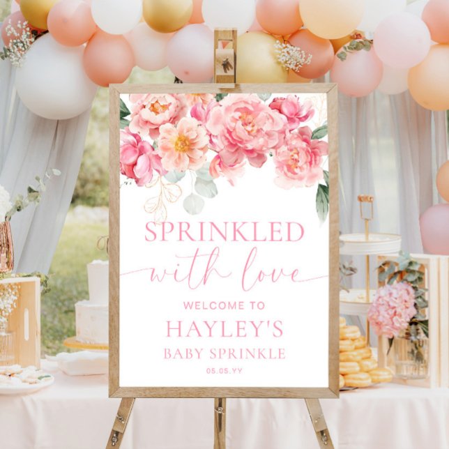 Välkomstsignatur för Piper Peony Baby Sprinkle Poster (Sprinkled With Love Welcome Sign Piper Peony Floral)