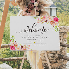 Välkomstsignatur för Rustic Blommigt Bröllop Poster
