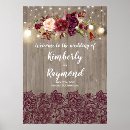 Välkomstsignatur för Rustic Burgundy Blommigt Bröl Poster