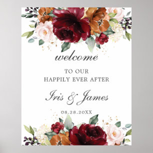 Välkomstsignatur för Rustic Burgundy Orange Blommi Poster