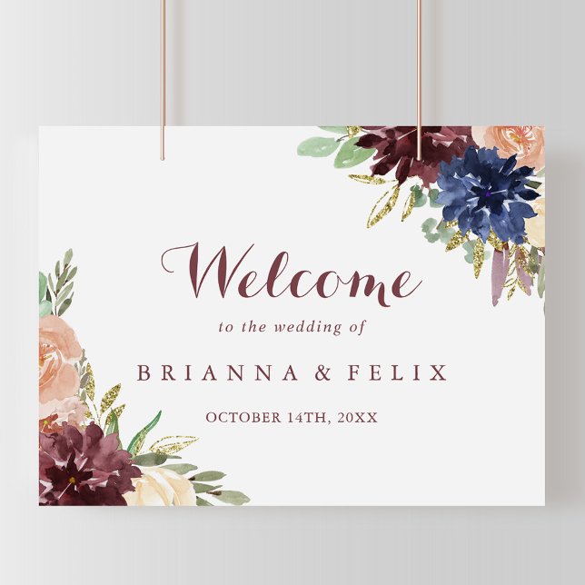 Välkomstsignatur för Rustic Guld Löv Blommigt Bröl Poster (Skapare uppladdad)