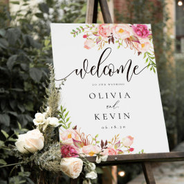 Välkomstsignatur för Rustic Peony Blommigt Poster