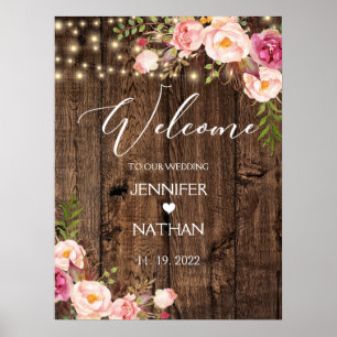 Välkomstsignatur för Rustic String Ljus Bröllop Poster