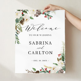 Välkomstsignatur för Rustic Winter Blommigt Bröllo Poster