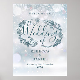 Välkomstsignatur för Rustik Blommigt Winter Weddin Poster