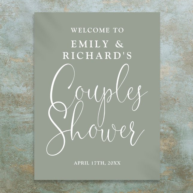 Välkomstsignatur för Sage Grönt Par Shower Poster (Sage Green Couples Shower Welcome Sign)