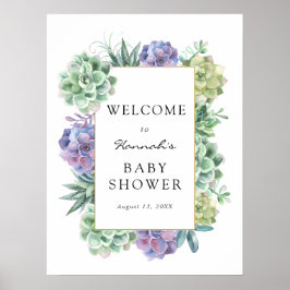 Välkomstsignatur för Succulary Baby Shower Poster