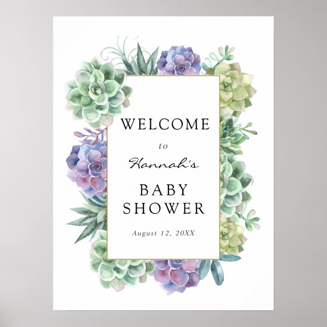 Välkomstsignatur för Succulary Baby Shower Poster (Framsidan)