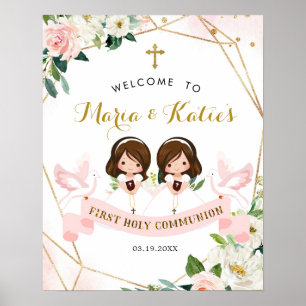 Välkomstsignatur för twillingar Rosa Blommigt Heli Poster
