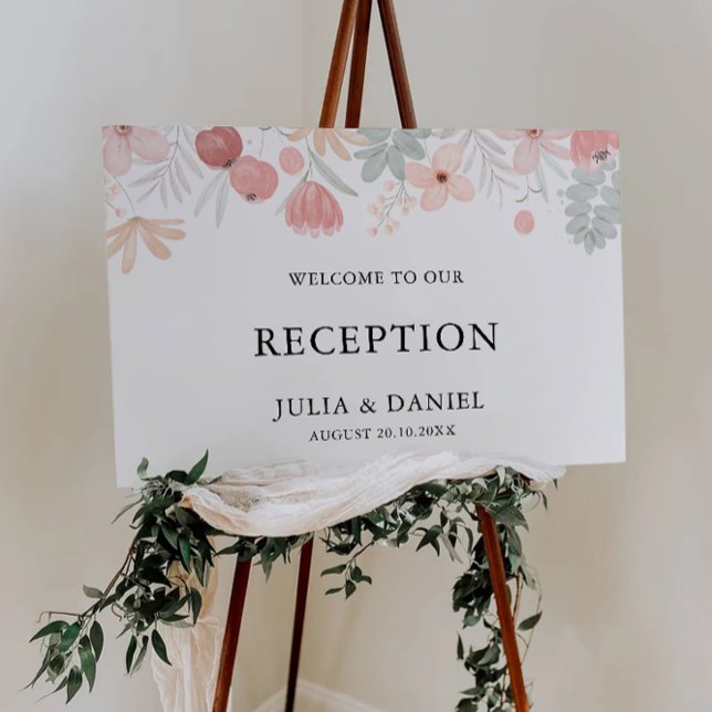 Välkomstsignatur för Wildblomsbröllop Poster (Wildflower Wedding Reception Welcome Sign)