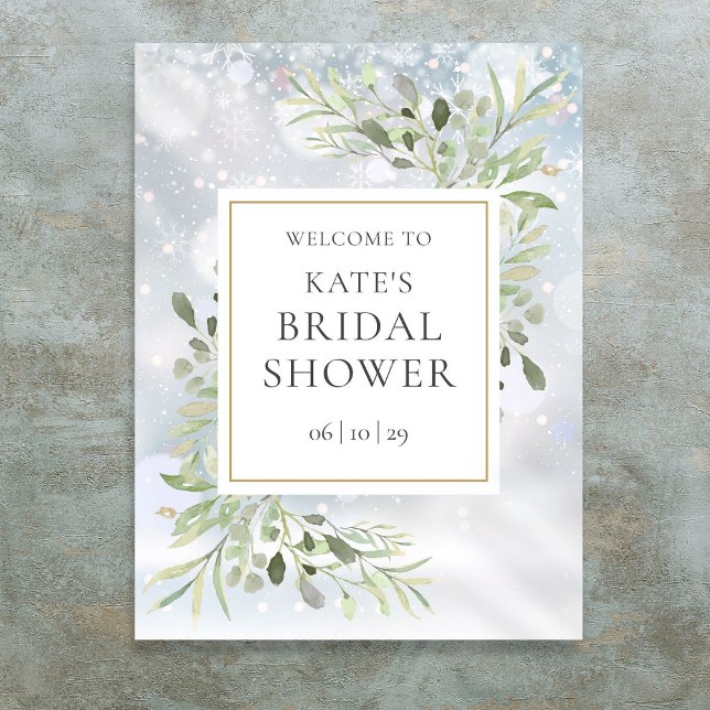 Välkomstsignatur för Winter Greenery Möhippa Poster (Winter Greenery Bridal Shower Welcome Sign)