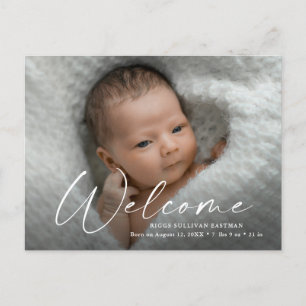 Välkomstskript Baby Foto Födelse Tack Vykort