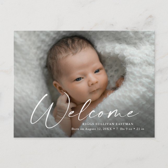 Välkomstskript Baby Foto Födelse Tack Vykort (Framsida)