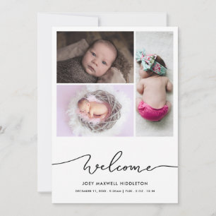 Välkomstskript Baby fotomeddelande om födelsetal Meddelande