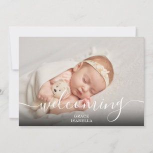 Välkomstskript Babyflicka Rosa Foto Födelse Meddelande