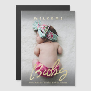 Välkomstskript för Baby Guld-pensel med Bild Magnetisk Inbjudningskort
