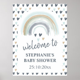 Välkomstskylt Baby Shower Blå Boho Regnbåge Poster