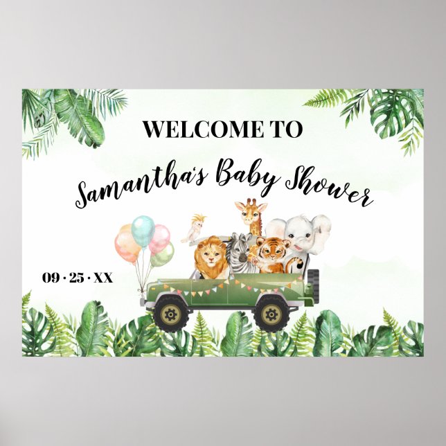 Välkomstskylt Baby Shower Safari Animals Poster (Framsidan)