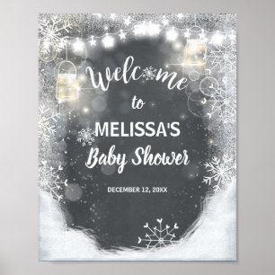 Välkomstskylt babydusch Winter Snöflingor Chalk Poster