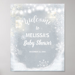 Välkomstskylt babydusch Winter Snöflingor Rustic Poster