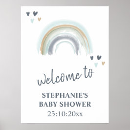 Välkomstskylt, babyvisning, blå boho-regnbåge poster