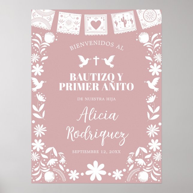 Välkomstskylt BAUTIZO Rosa Cielito Lindo Poster (Framsidan)