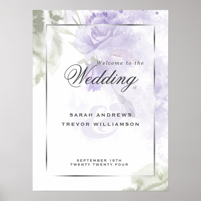 Välkomstskylt Bevackra Rustic Lilac Lila Ro Poster (Framsidan)