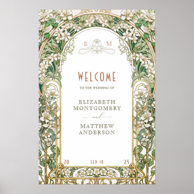 Välkomstskylt Blommig valv Art Nouveau Poster (Framsidan)
