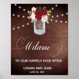 Välkomstskylt Burgundy Ro Rosa Blommigt Mason Burk Poster