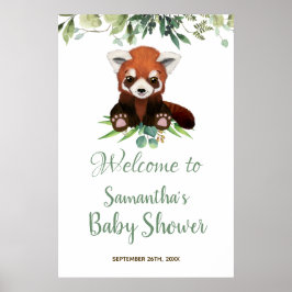 Välkomstskylt Cute Red Panda Bear för babyskor Poster