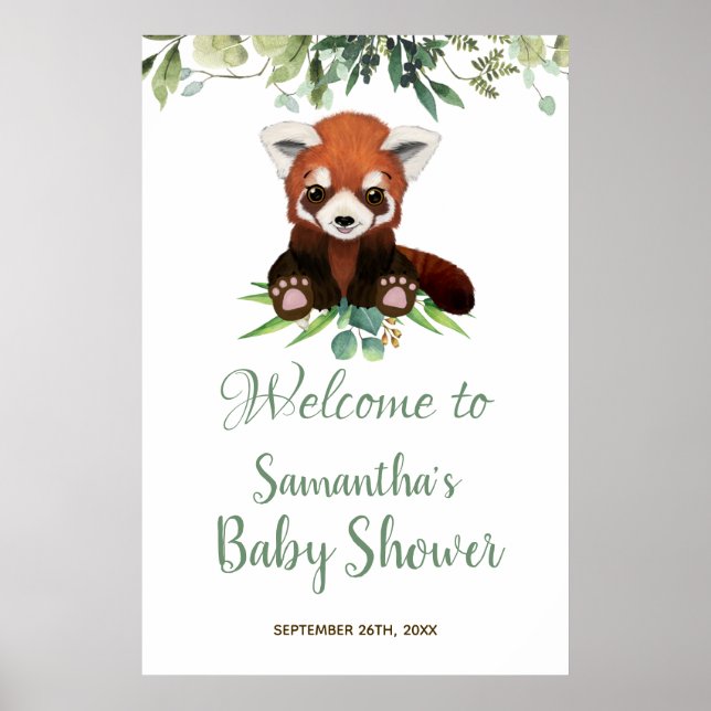 Välkomstskylt Cute Red Panda Bear för babyskor Poster (Framsidan)