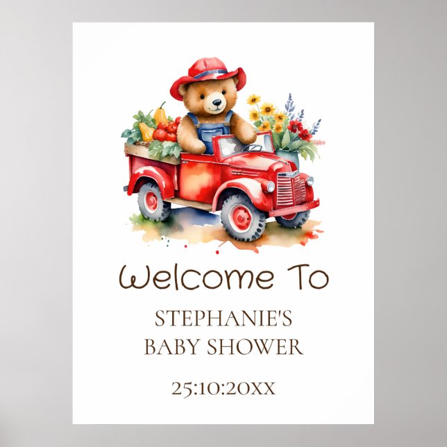 Välkomstskylt Cute Teddy Locally Grown Baby Shower Poster (Framsidan)