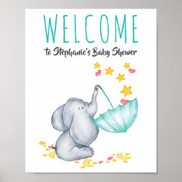Välkomstskylt Elephant Måne och Stars Baby Shower Poster