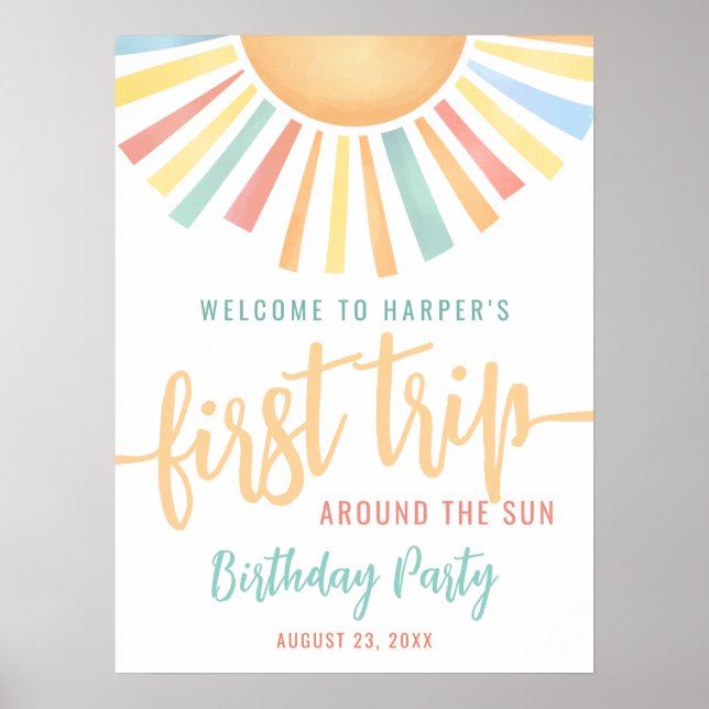 Välkomstskylt för 1-års födelsedagsresa runt solen poster (Framsidan)