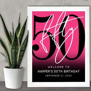 Välkomstskylt för 50-årsfest i varmt rosa poster