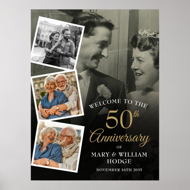 Välkomstskylt för 50-årsjubileum med fotokollage poster (Framsidan)