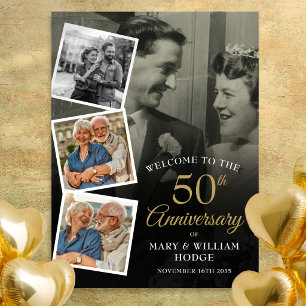 Välkomstskylt för 50-årsjubileum med fotokollage poster
