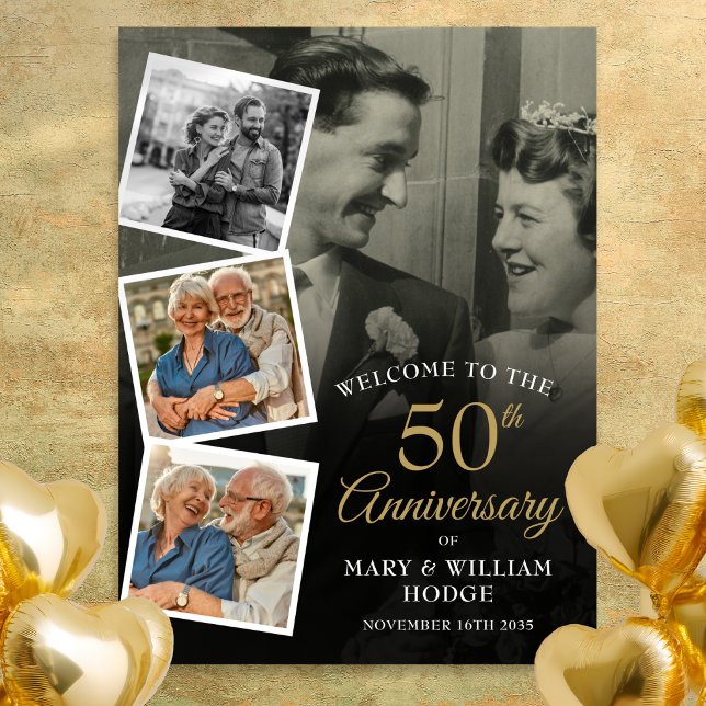 Välkomstskylt för 50-årsjubileum med fotokollage poster (50th Anniversary Photo Collage Welcome Sign)