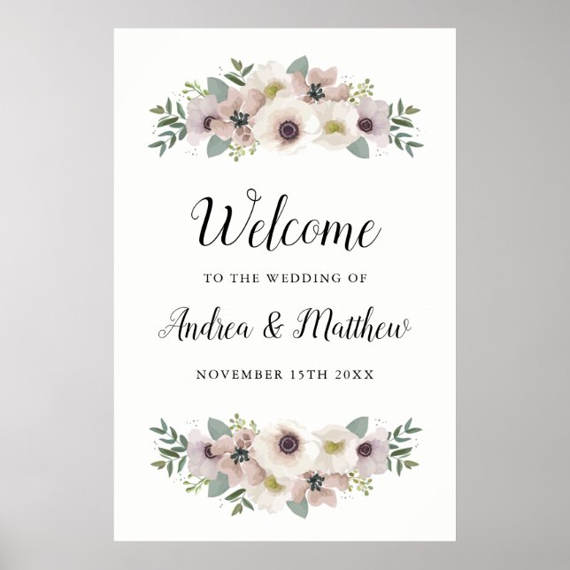 Välkomstskylt för Anemone Bouquet Bröllop Poster (Framsidan)