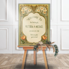Välkomstskylt för art nouveau Blommigt i Bröllop Poster