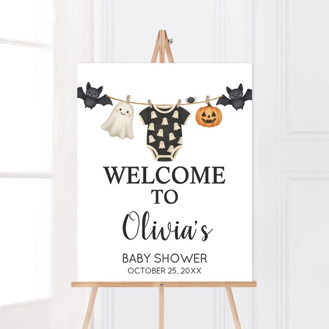Välkomstskylt för Baby Boo Clothesline Baby Shower Poster (Halloween Little Boo Clothesline Baby Shower Sign)