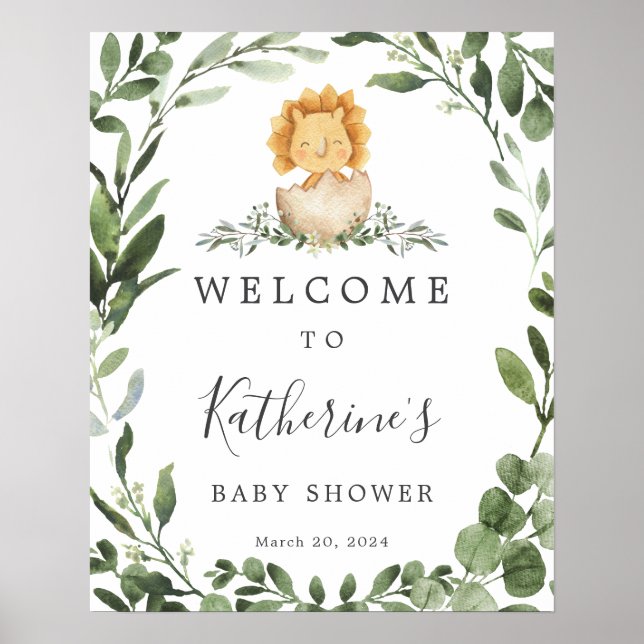 Välkomstskylt för baby Dinosaur Baby Shower Poster (Framsidan)