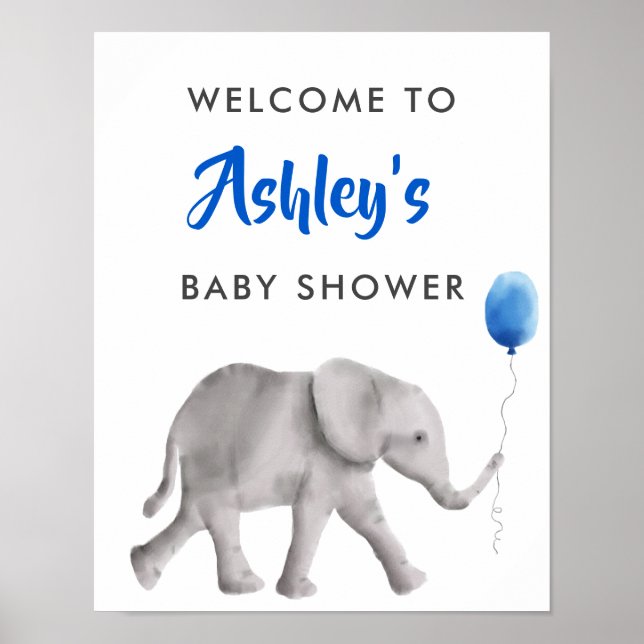 Välkomstskylt för baby Elephant Baby Shower Poster (Framsidan)
