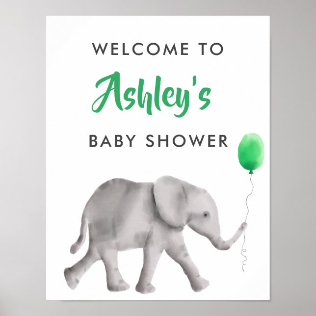 Välkomstskylt för baby Elephant Baby Shower Poster (Framsidan)