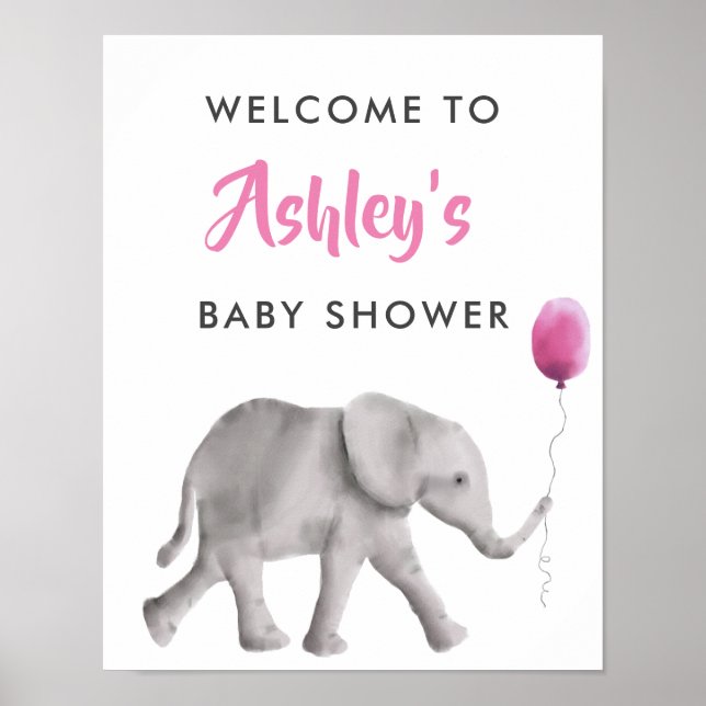Välkomstskylt för baby Elephant Baby Shower Poster (Framsidan)