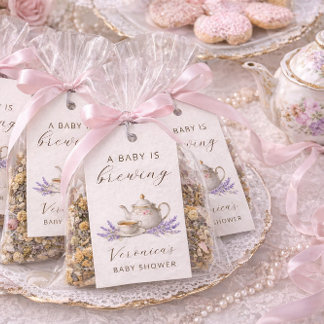 Välkomstskylt för Baby is Brewing Tea Party Presentetikett