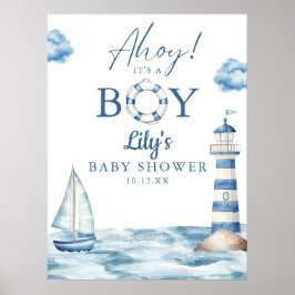 Välkomstskylt för baby shower 'Ahoy It's A Boy' Poster
