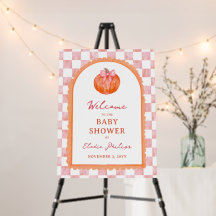Välkomstskylt för baby shower med akvarell rosa pu