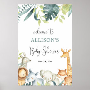 Välkomstskylt för baby shower med akvarell savann poster